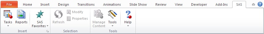 SAS Tab Functionality in the Microsoft PowerPoint Ribbon