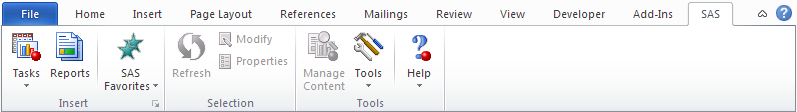 SAS Tab Functionality in the Microsoft Word Ribbon