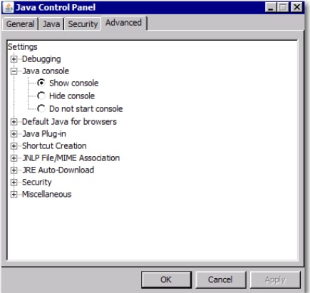 Advanced Tab of the Java Control Panel