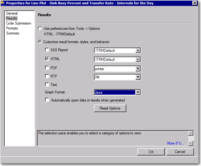 Report Properties with Graph Format Set to Java