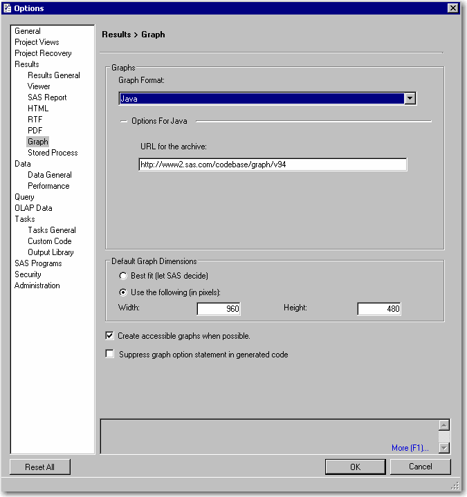 Results Window for Java Graphs