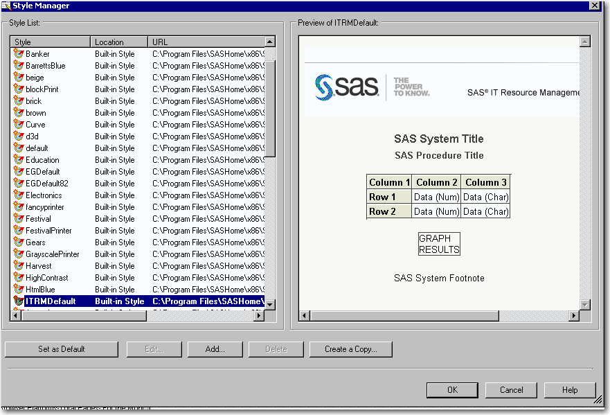 Style Manager window of SAS Enterprise Guide