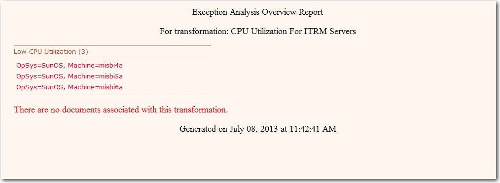 Exception Analysis Overview Report