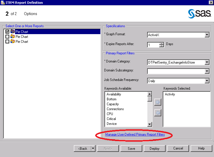 Manage User-Defined Primary Report Filters Option on the Options Page