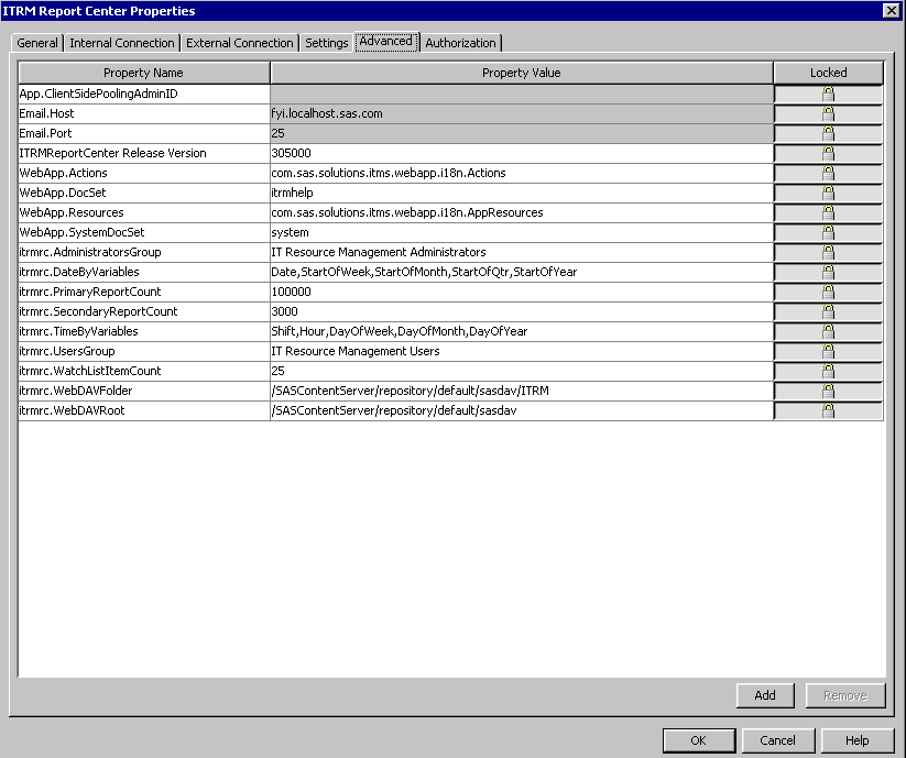 Advanced Tab of ITRM Report Center Properties