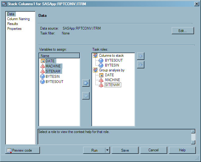 Stack Columns Data Window