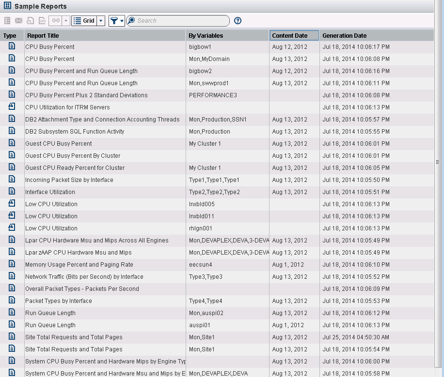 Reports in the Grid View