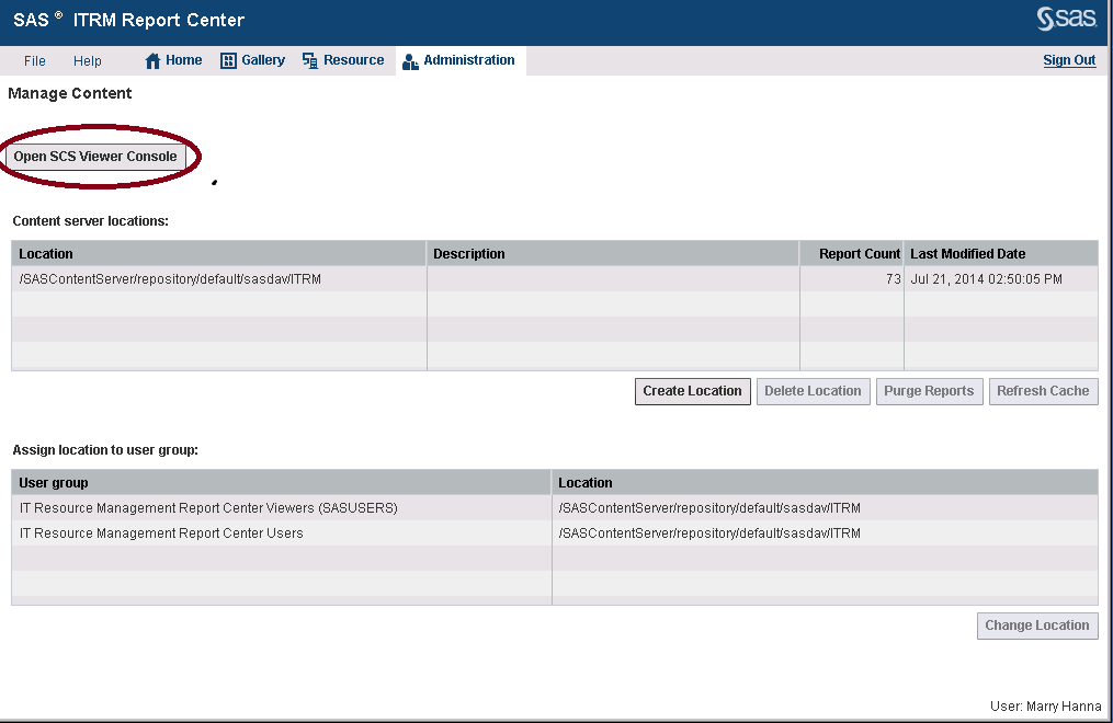 SCS Admin Console Contents