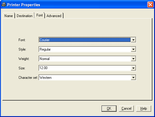 [Printer Properties Window Displaying Font Tab]