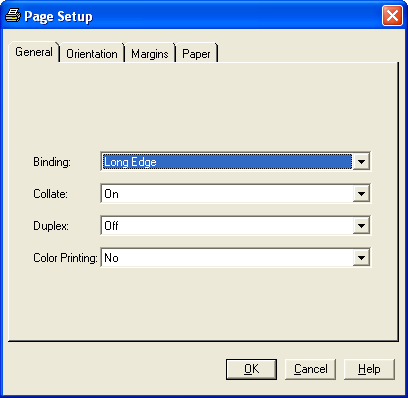 [Page Setup Window Displaying General Tab]