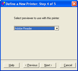 [Printer Definition Window to Select Previewer]
