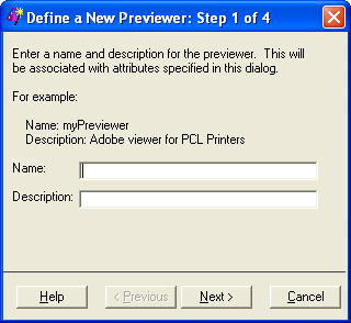 [Previewer Definition Window to Enter Name and Description]