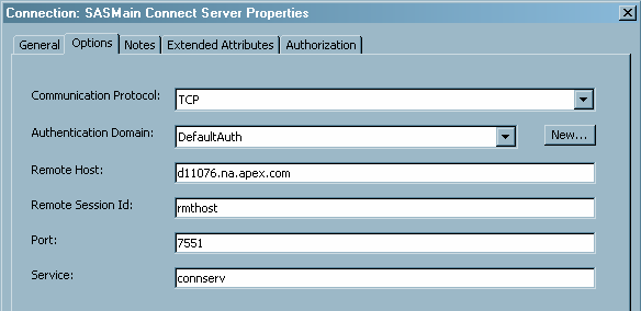 [Example of an FQDN in a SAS Management Console Window]