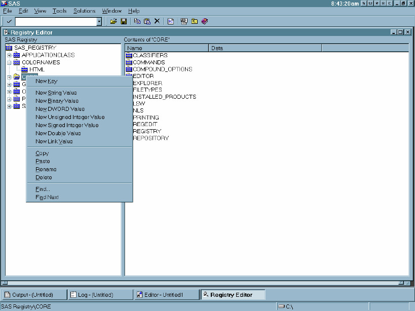 [Registry Editor with Pop-up Menu for Adding New Keys and Values]