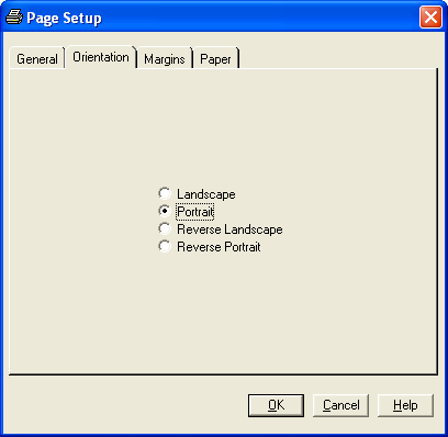 Page Setup Window Displaying the Orientation Tab