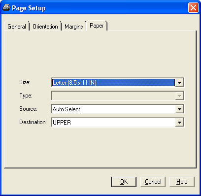 Page Setup Window Displaying the Paper Tab