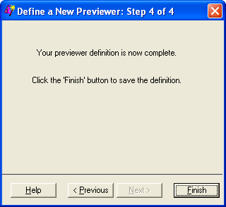 Previewer Definition Window to Complete Process