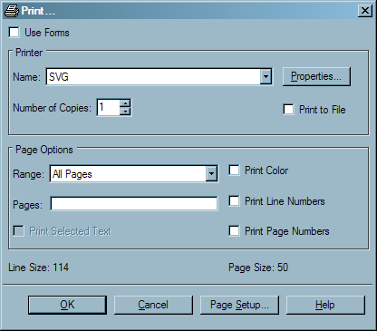 Print Dialog Box For Printing an SVG Document