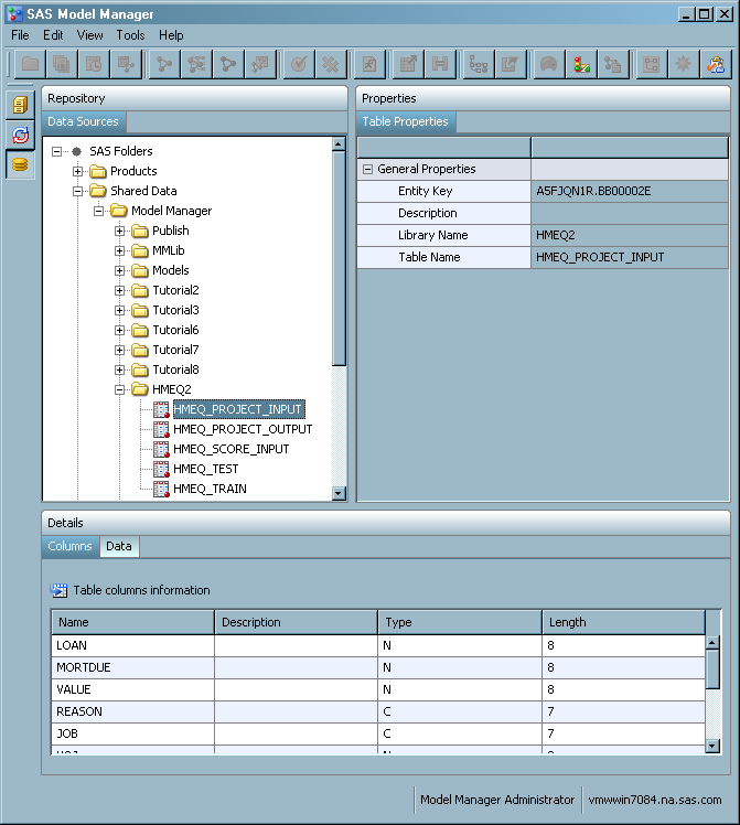 SAS Model Manager Data Sources