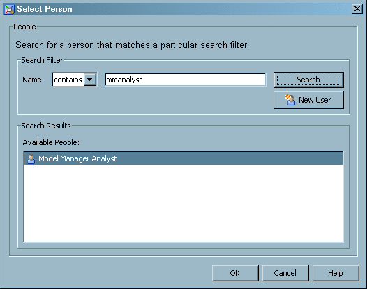 Select Person dialog box