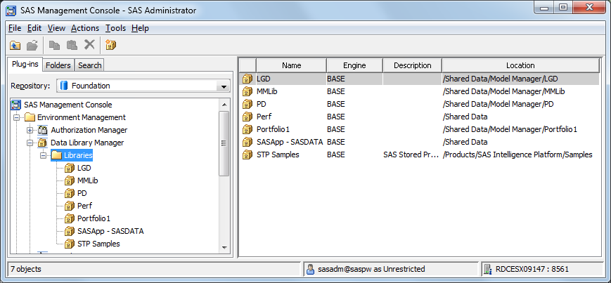 SAS Management Console Libraries Plug-in