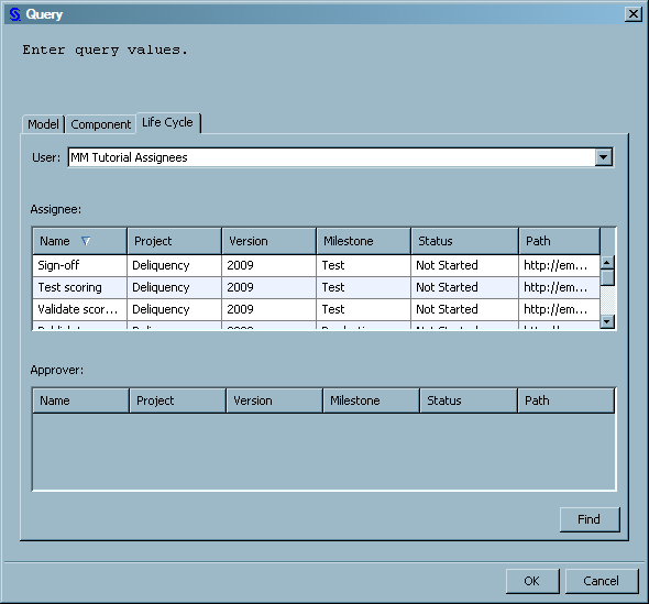 Life Cycle tab in Query window