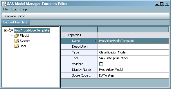 The Template Editor after naming the template