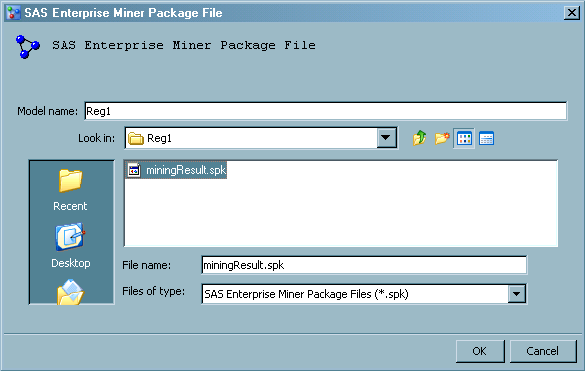 Import model from a SAS Enterprise Miner package file