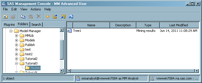 SAS Management Console Folders view for exported models