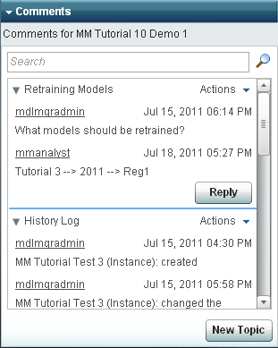 Activities Category View – Comments Pane