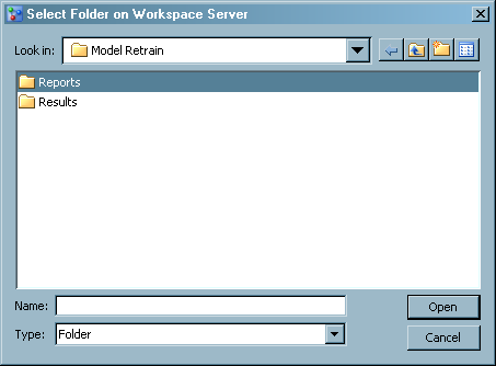 Select a location on the SAS Workspace Server for the Model Retrain Task