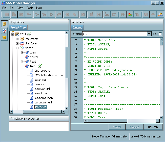 Tree 1 Model Code in SAS Model Manager