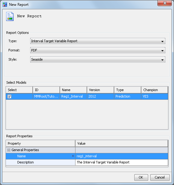New Report wizard to create interval target variable report