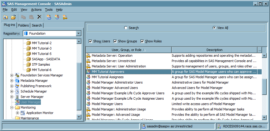 MM Tutorial Approvers in SAS Management Console