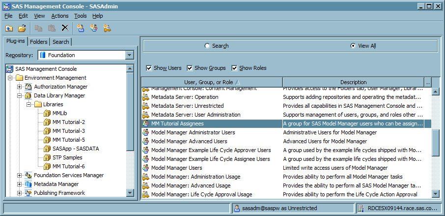 MM Tutorial Users in SAS Management Console