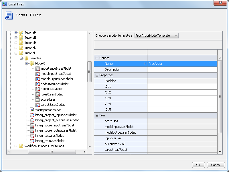 ProcArborModelTemplate in the Local Files dialog box