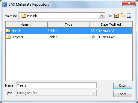 Publish a model to SAS Metadata Repository