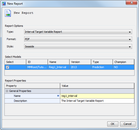 New Report wizard to create interval target variable report
