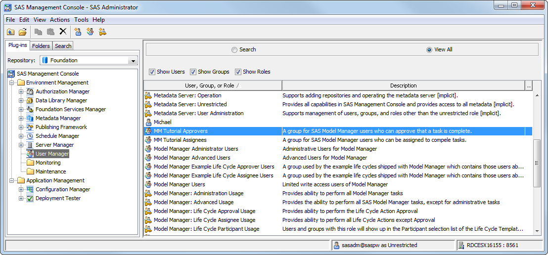 MM Tutorial Approvers in SAS Management Console