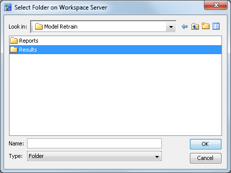 Select results folder location on SAS Workspace Server for the Model Retrain Task