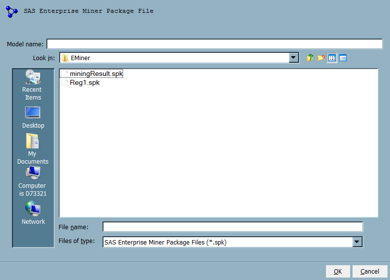SAS Enterprise Miner Package File Window