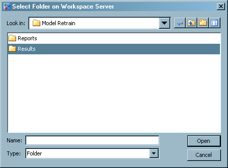 Select results folder location on SAS Workspace Server for the Model Retrain Task