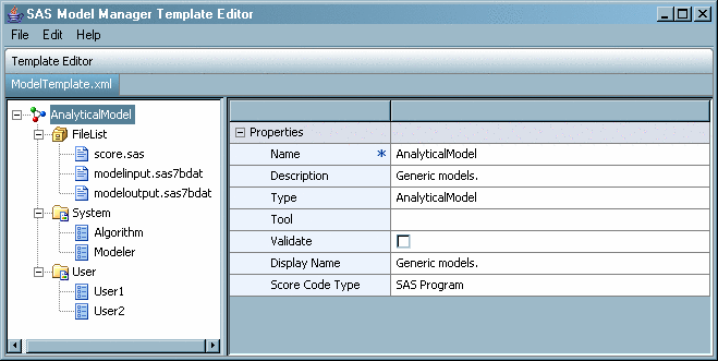 Model Template Editor Window