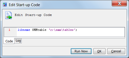 Edit Start-up Code Window