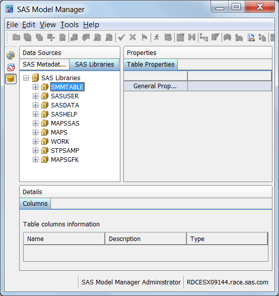 The SMMTABLE libref in the SAS Libraries Tab