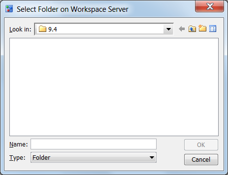 The Select Folder on Workspace Server window
