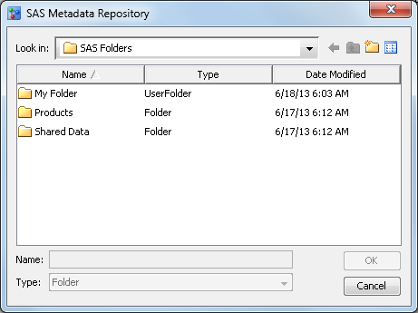 Select a location from the SAS Metadata Repository