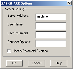 SAS/SHARE Options dialog box