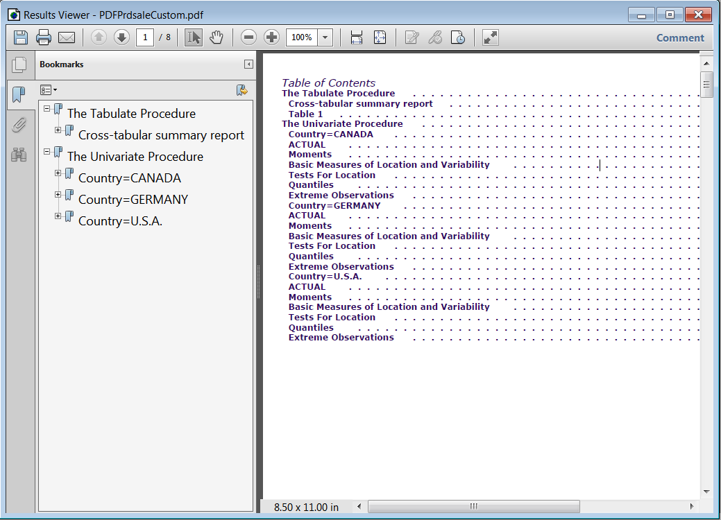 Customized Table of Contents Created and Viewed in Adobe Acrobat