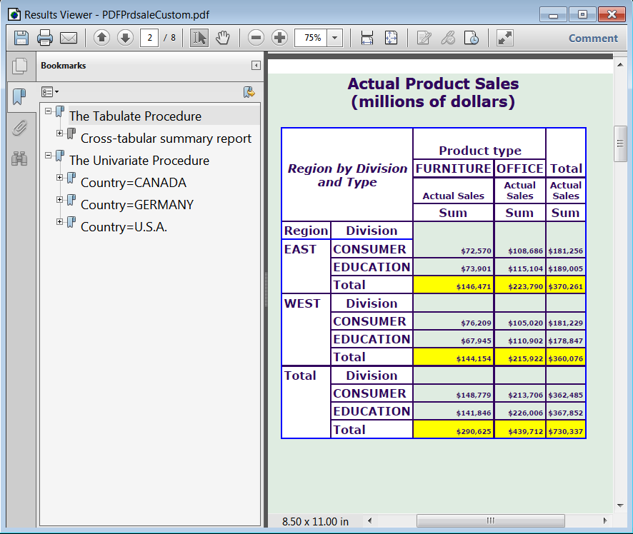 Customized PDF Output Viewed in Adobe Acrobat